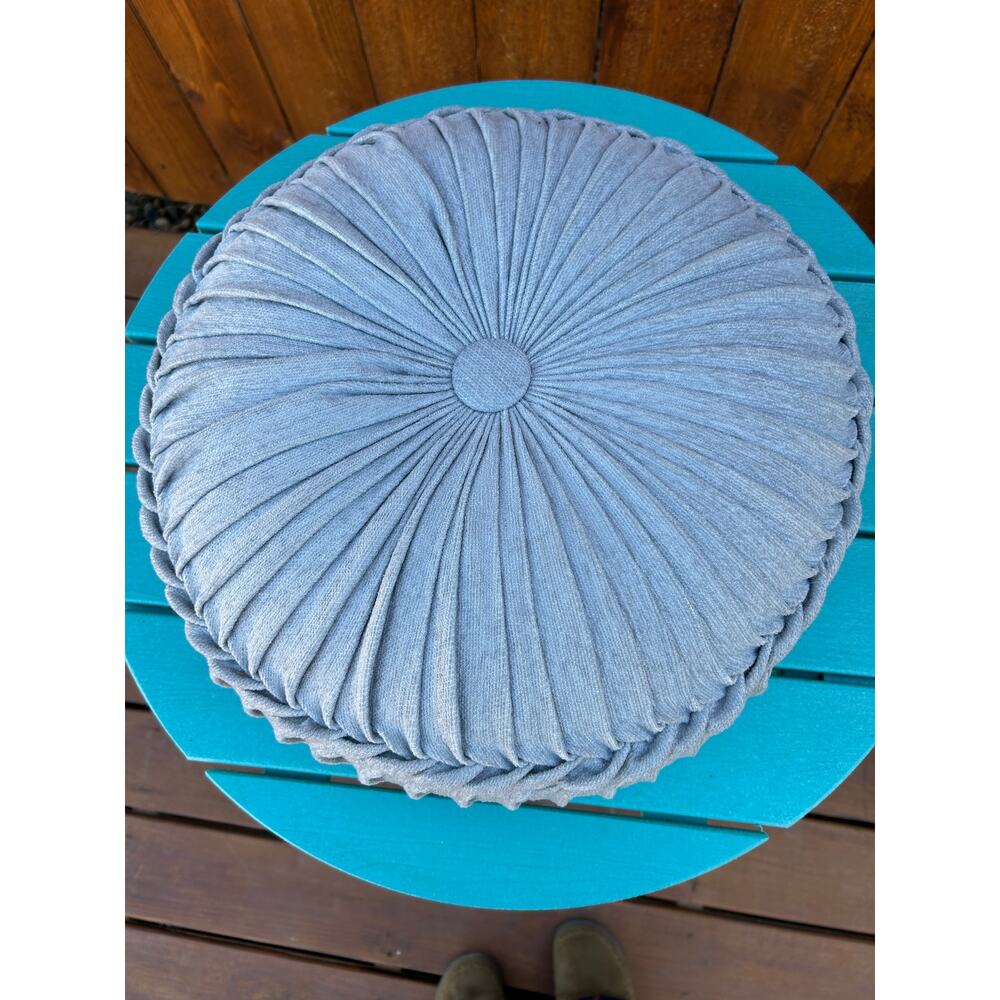 J Queen New York Tufted Round Pleated Decorative Throw Pillow - Soft Gray - Picture 2 of 6